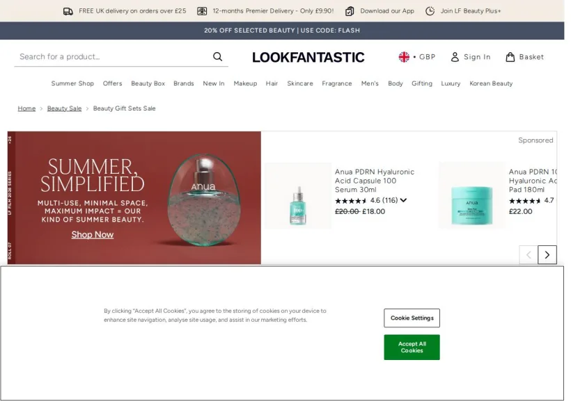 Schermata della pagina offerta di Look Fantastic