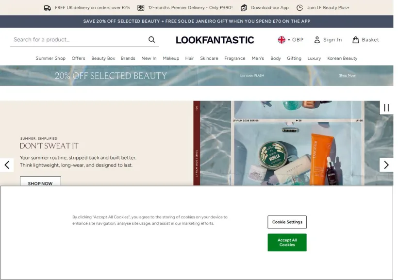 Schermata della pagina offerta di Look Fantastic