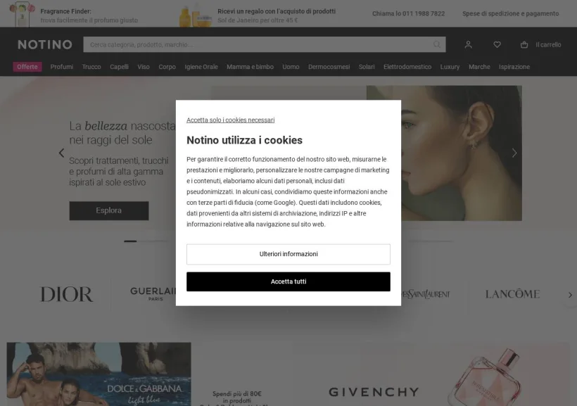 Schermata della pagina offerta di Notino