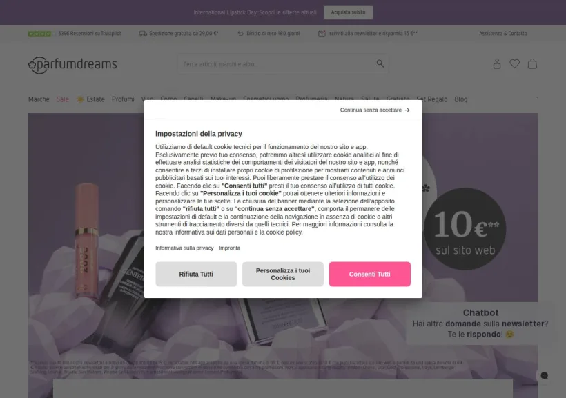 Schermata della pagina offerta di Parfumdreams