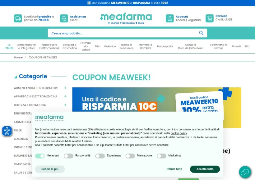 Schermata della pagina offerta di MeaFarma