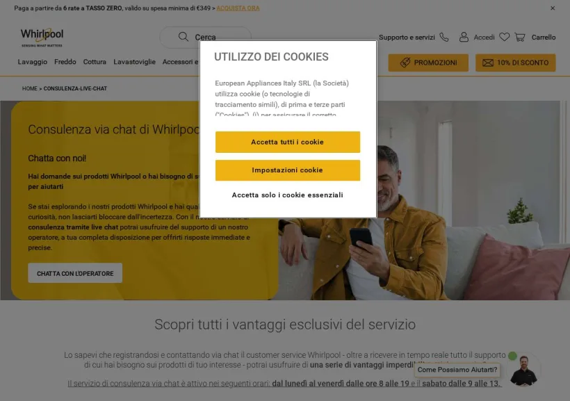 Schermata della pagina offerta di Whirlpool