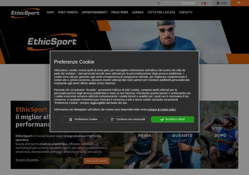 Schermata della pagina offerta di EthicSport