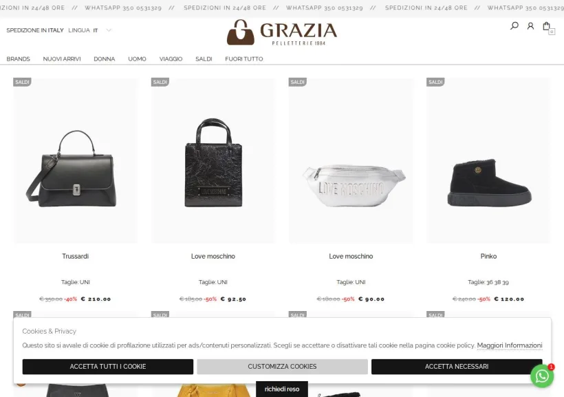 Schermata della pagina offerta di Grazia Pelletterie
