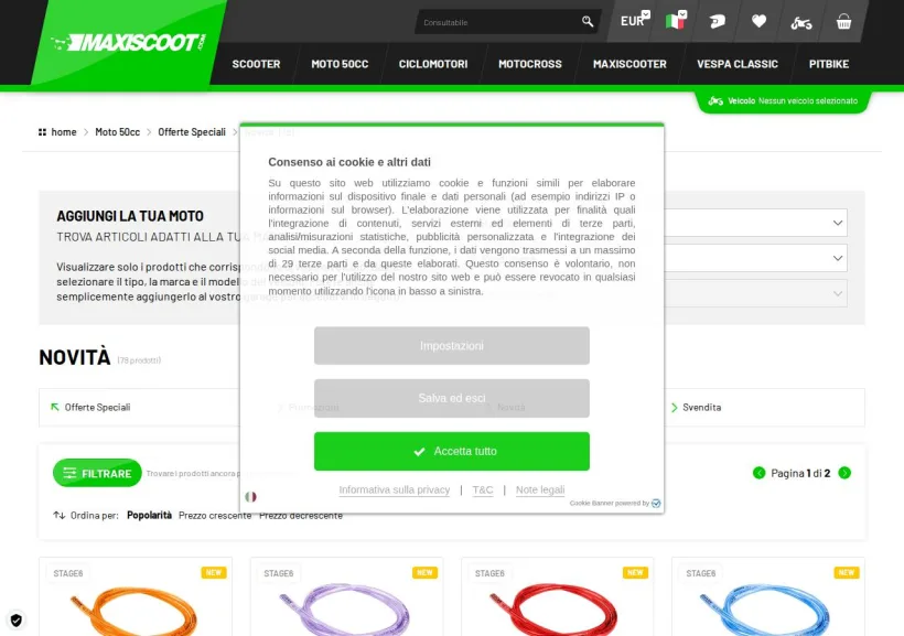 Schermata della pagina offerta di Maxiscoot