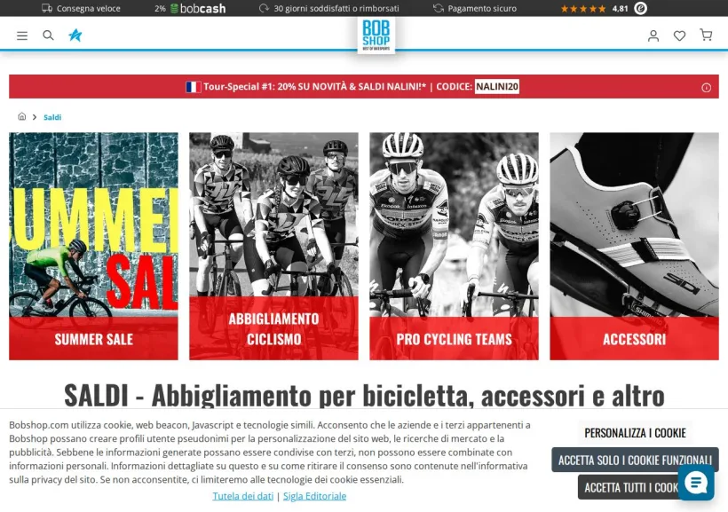 Schermata della pagina offerta di Bobshop