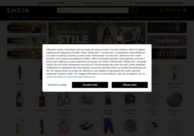 Schermata della pagina offerta di Shein
