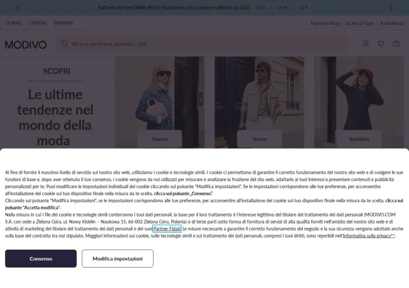 Schermata della pagina offerta di Modivo