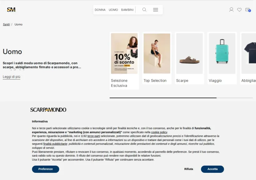 Schermata della pagina offerta di Scarpamondo