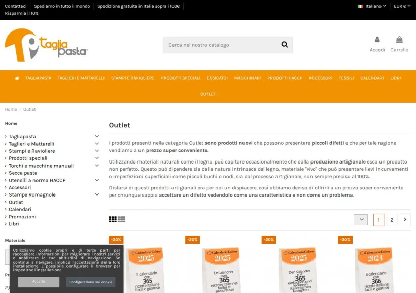 Schermata della pagina offerta di Taglia Pasta