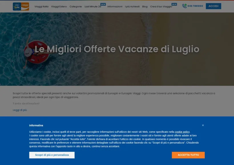 Schermata della pagina offerta di Eurospin Viaggi