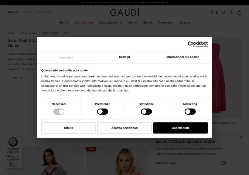 Schermata della pagina offerta di Gaudì