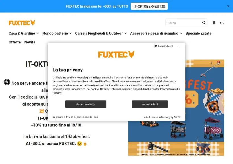 Schermata della pagina offerta di FUXTEC