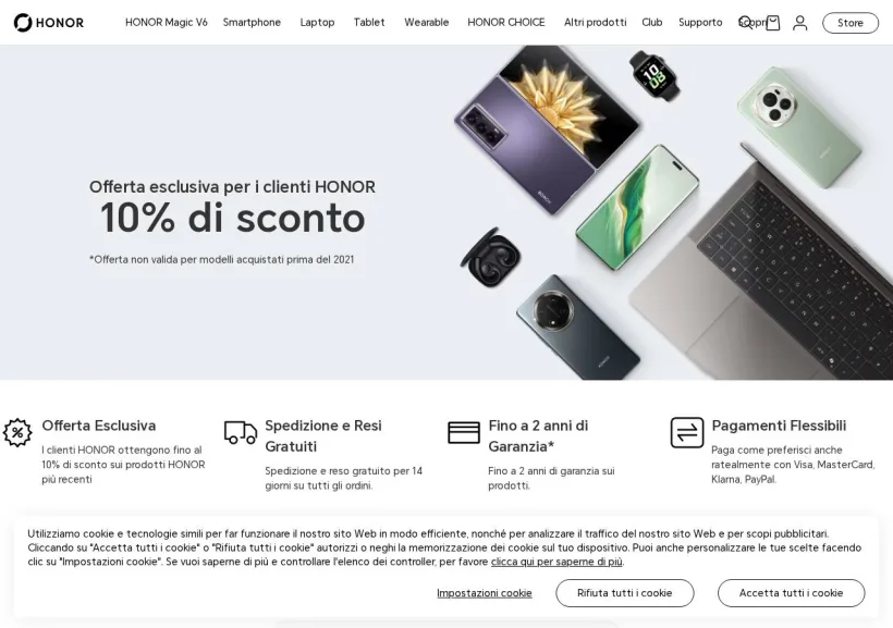 Schermata della pagina offerta di Honor 