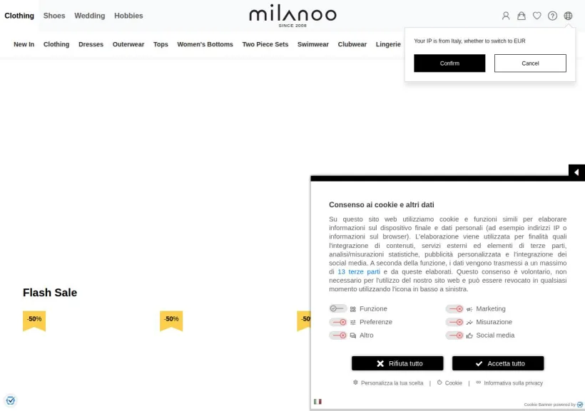 Schermata della pagina offerta di Milanoo