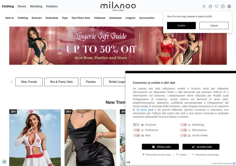 Schermata della pagina offerta di Milanoo