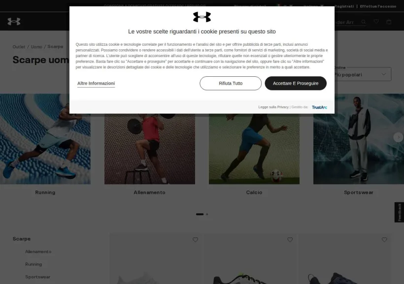 Schermata della pagina offerta di Under Armour