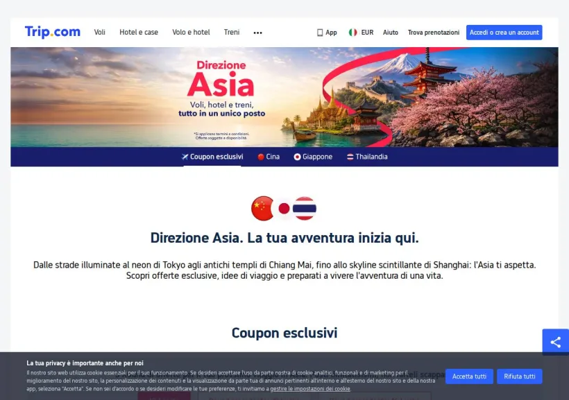 Schermata della pagina offerta di Trip.com