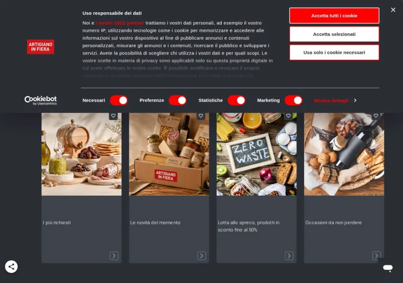 Schermata della pagina offerta di  Artigianoinfiera