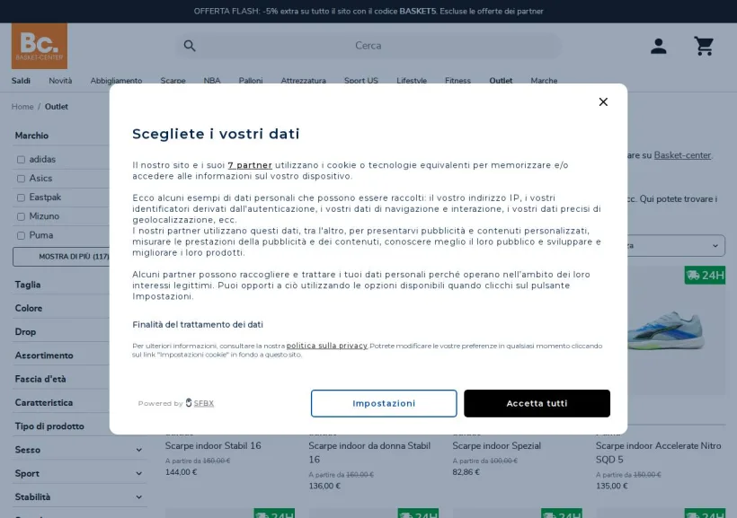 Schermata della pagina offerta di Basket-Center