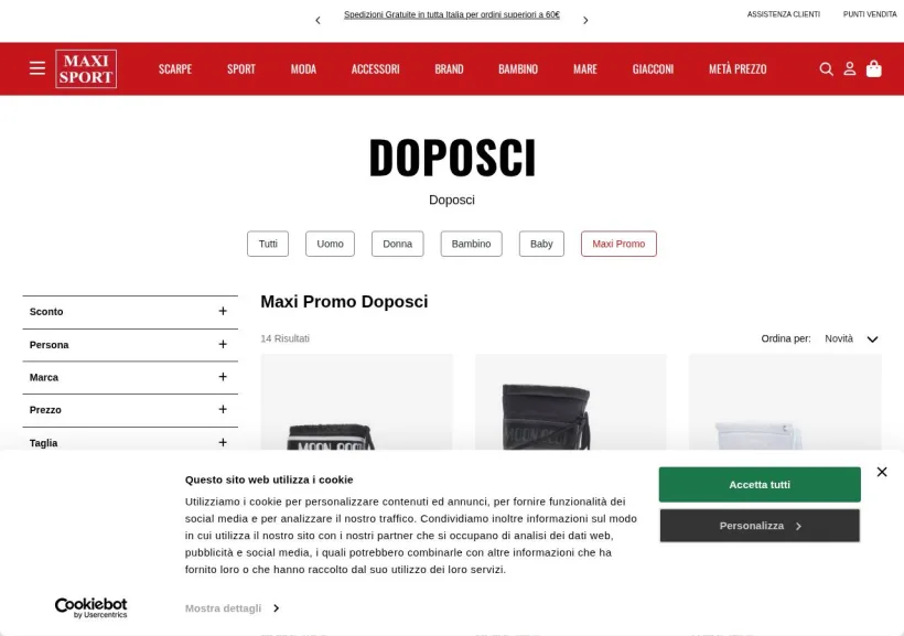 Schermata della pagina offerta di Maxi Sport