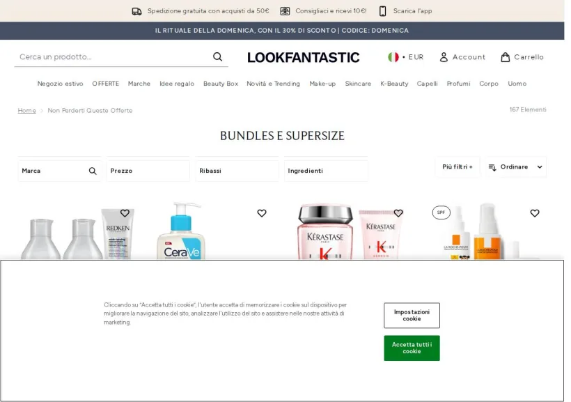 Schermata della pagina offerta di Look Fantastic