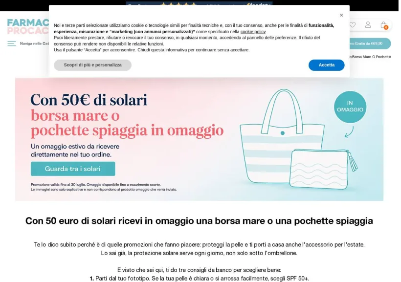 Schermata della pagina offerta di Farmacia Procaccini
