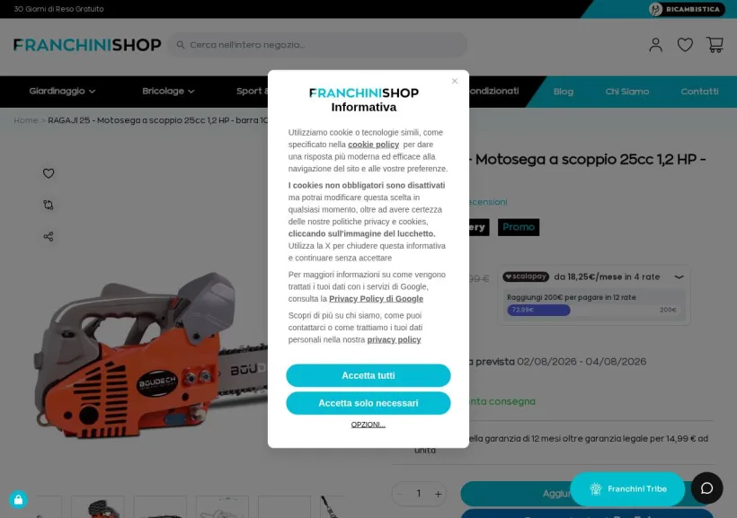 Schermata della pagina offerta di Franchini Shop