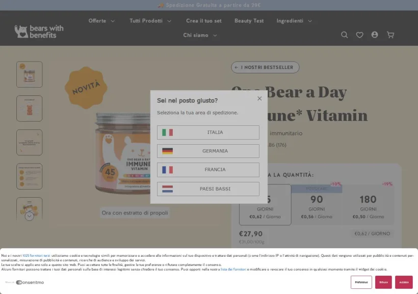 Schermata della pagina offerta di Bears with Benefits