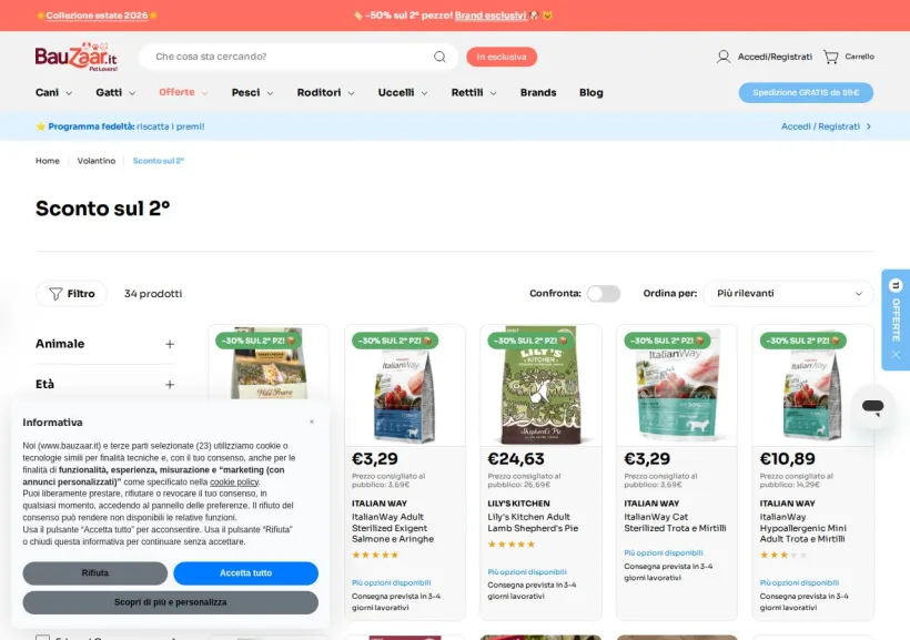 Schermata della pagina offerta di Bauzaar