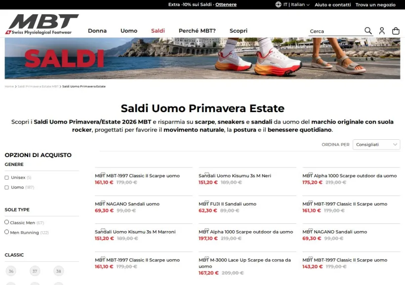 Schermata della pagina offerta di MBT