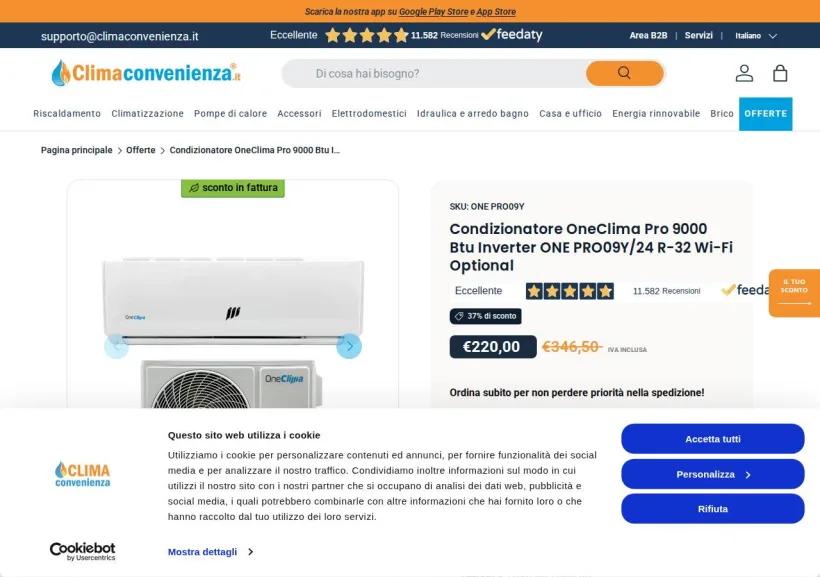Schermata della pagina offerta di Climaconvenienza