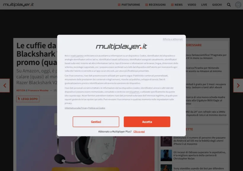 Schermata della pagina offerta di MultiPlayer