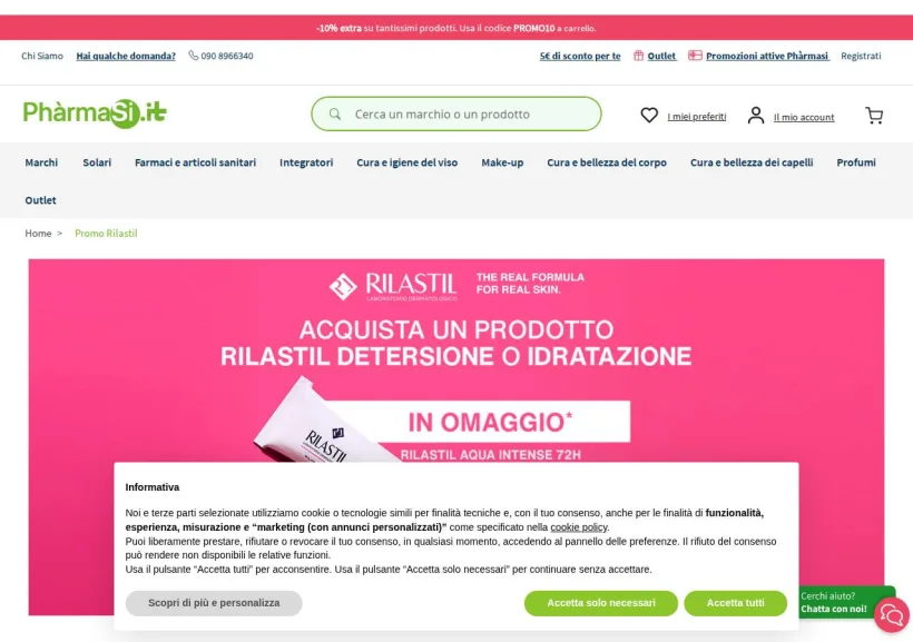 Schermata della pagina offerta di Pharmasi