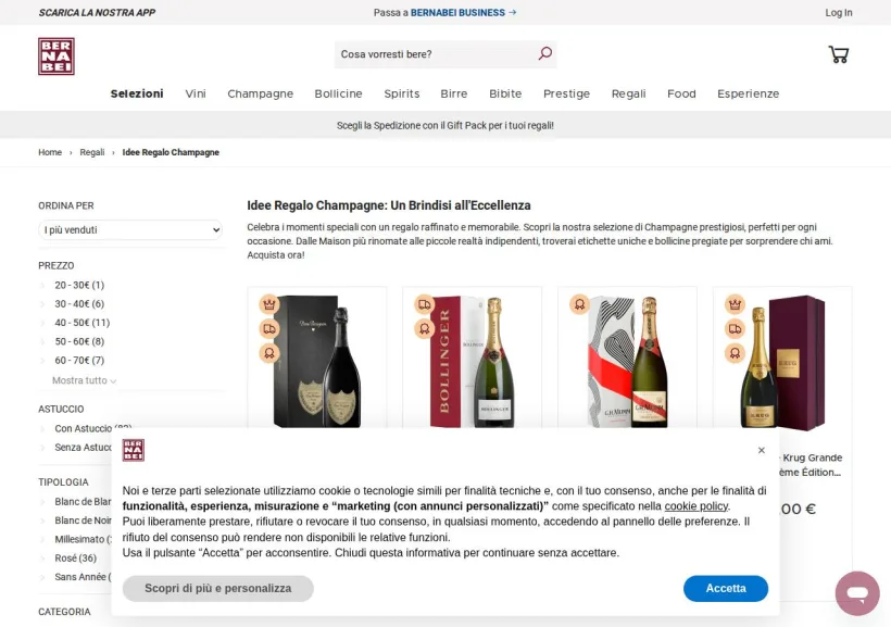 Schermata della pagina offerta di Bernabei