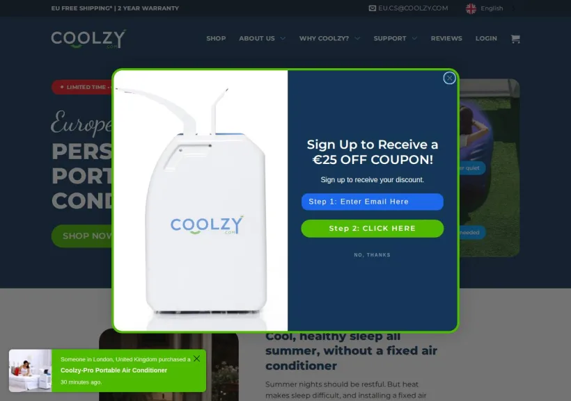 Schermata della pagina offerta di Coolzy.com