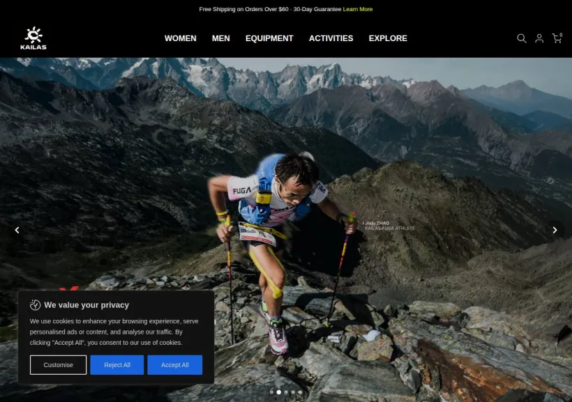 Schermata della pagina offerta di kailas