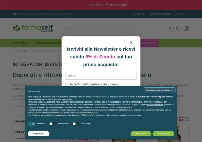 Schermata della pagina offerta di Farmaself
