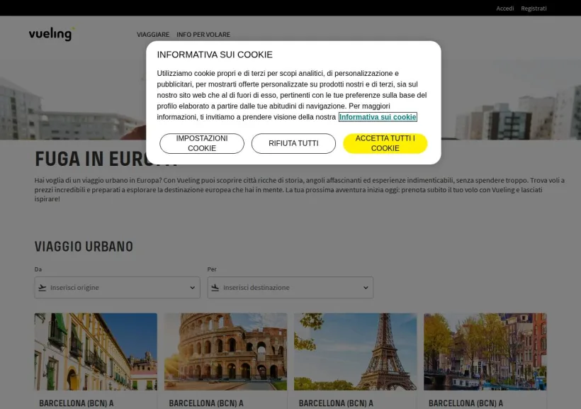 Schermata della pagina offerta di Vueling