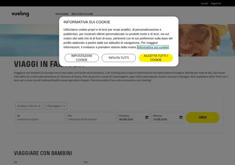 Schermata della pagina offerta di Vueling