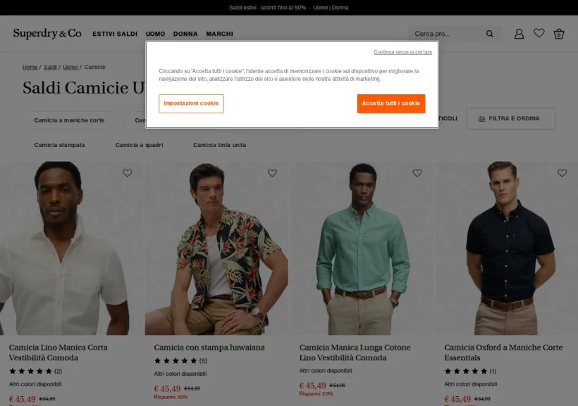 Schermata della pagina offerta di Superdry