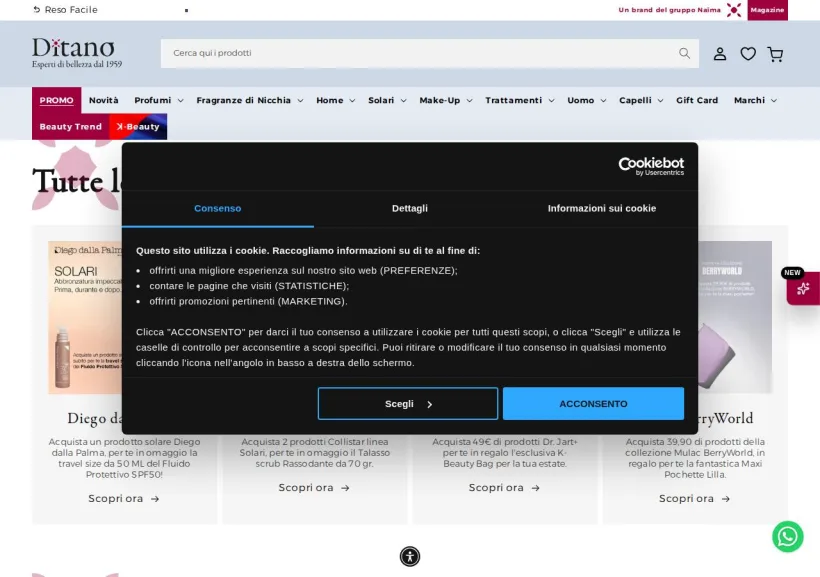 Schermata della pagina offerta di Ditano Profumeria