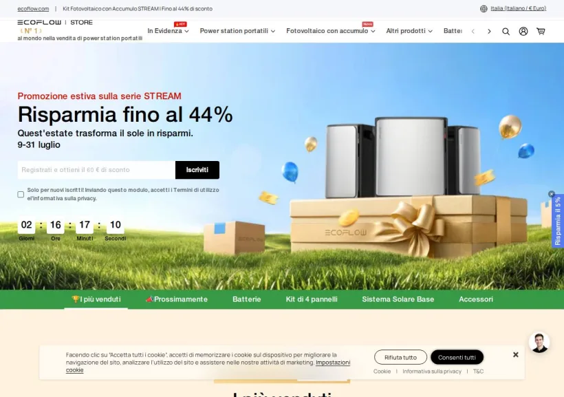 Schermata della pagina offerta di EcoFlow Italia