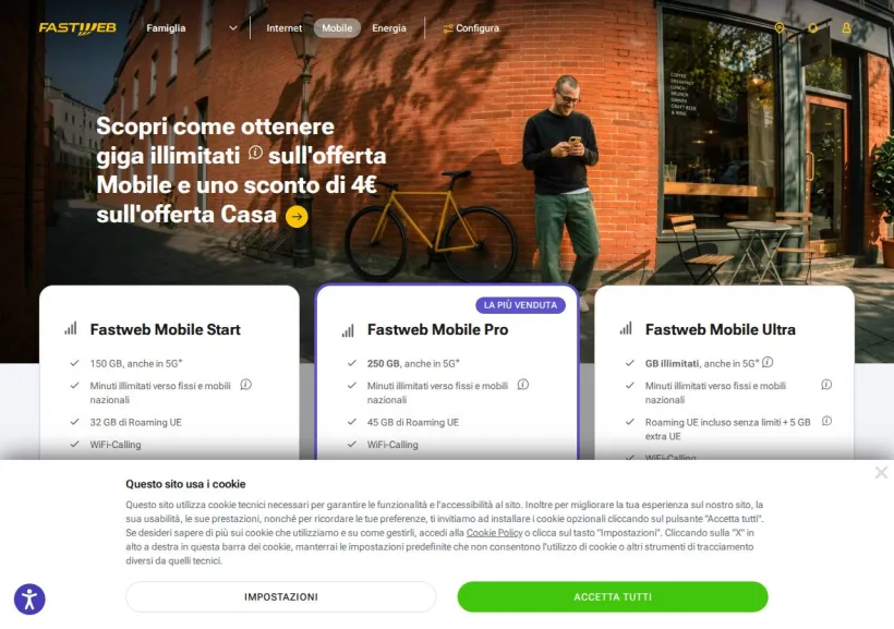 Schermata della pagina offerta di Fastweb