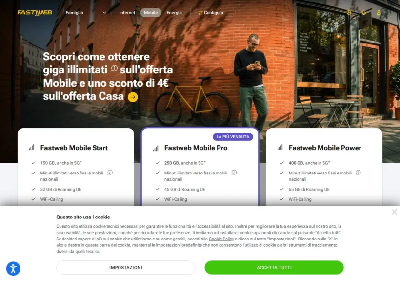 Schermata della pagina offerta di Fastweb