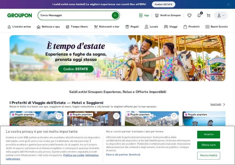 Schermata della pagina offerta di Groupon