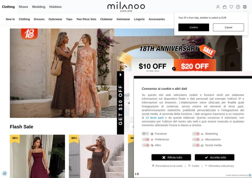Schermata della pagina offerta di Milanoo