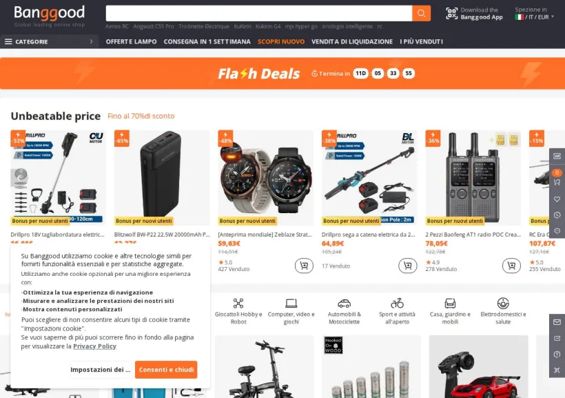 Schermata della pagina offerta di Banggood