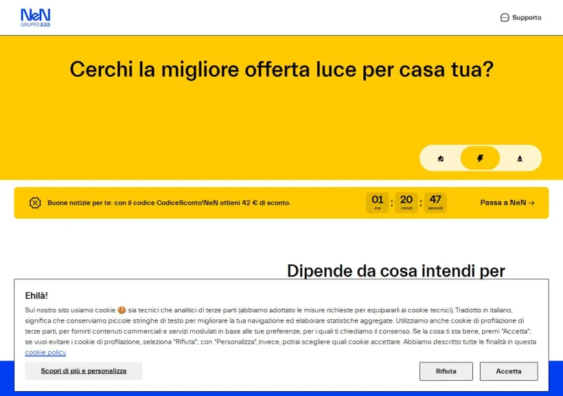 Schermata della pagina offerta di NeN