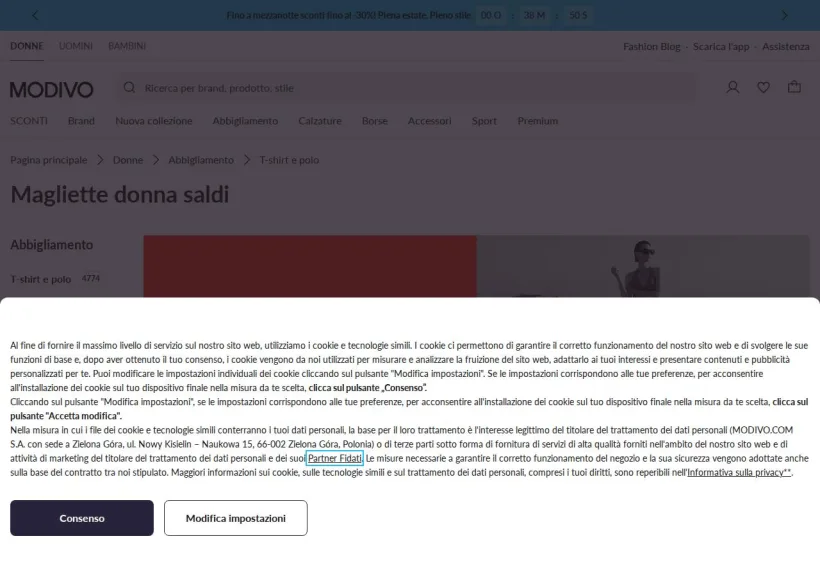 Schermata della pagina offerta di Modivo